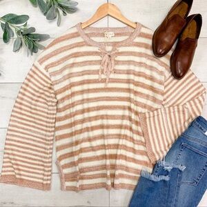 NWT Hem & Thread Striped Pullover Long Sleeve Lace up Tied Front Bell Sleeves